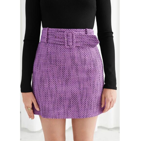 Los Ángeles Atelier & Other Stories Belted Tweed Mini Skirt Size 2 Purple Pink - Picture 1 of 13